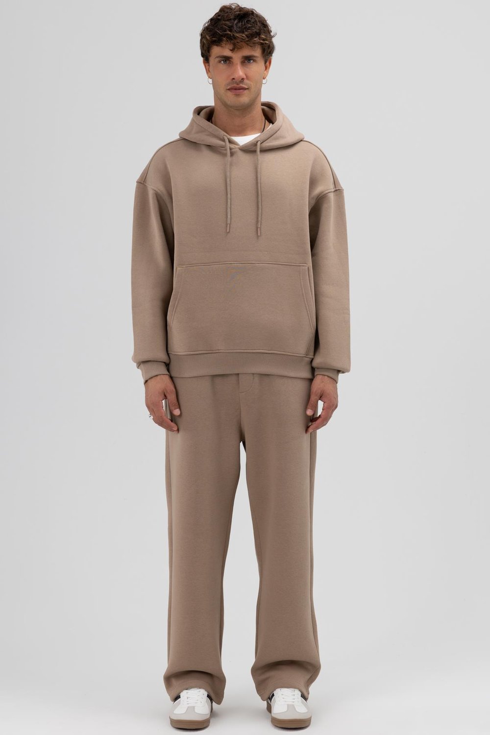 Basic Oversize Kapüşonlu Sweatshirt Vizon