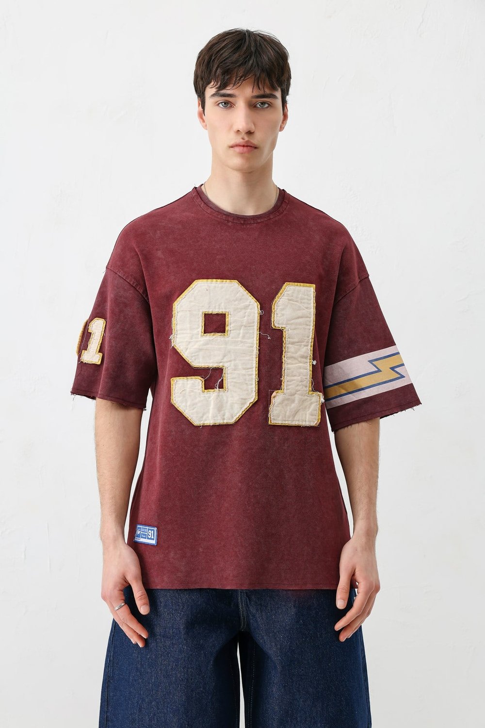 Oversize Baskılı Tişört Bordo
