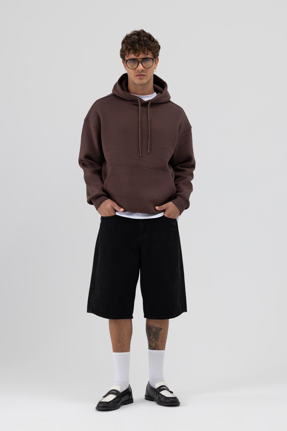 Basic Oversize Kapüşonlu Sweatshirt Kahve