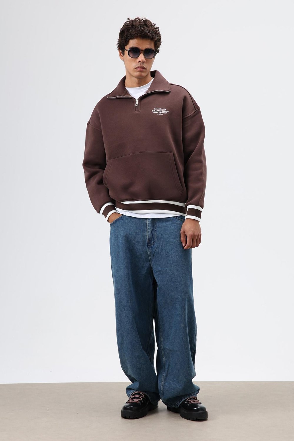 Oversize Polo Yaka Sweatshirt Kahve