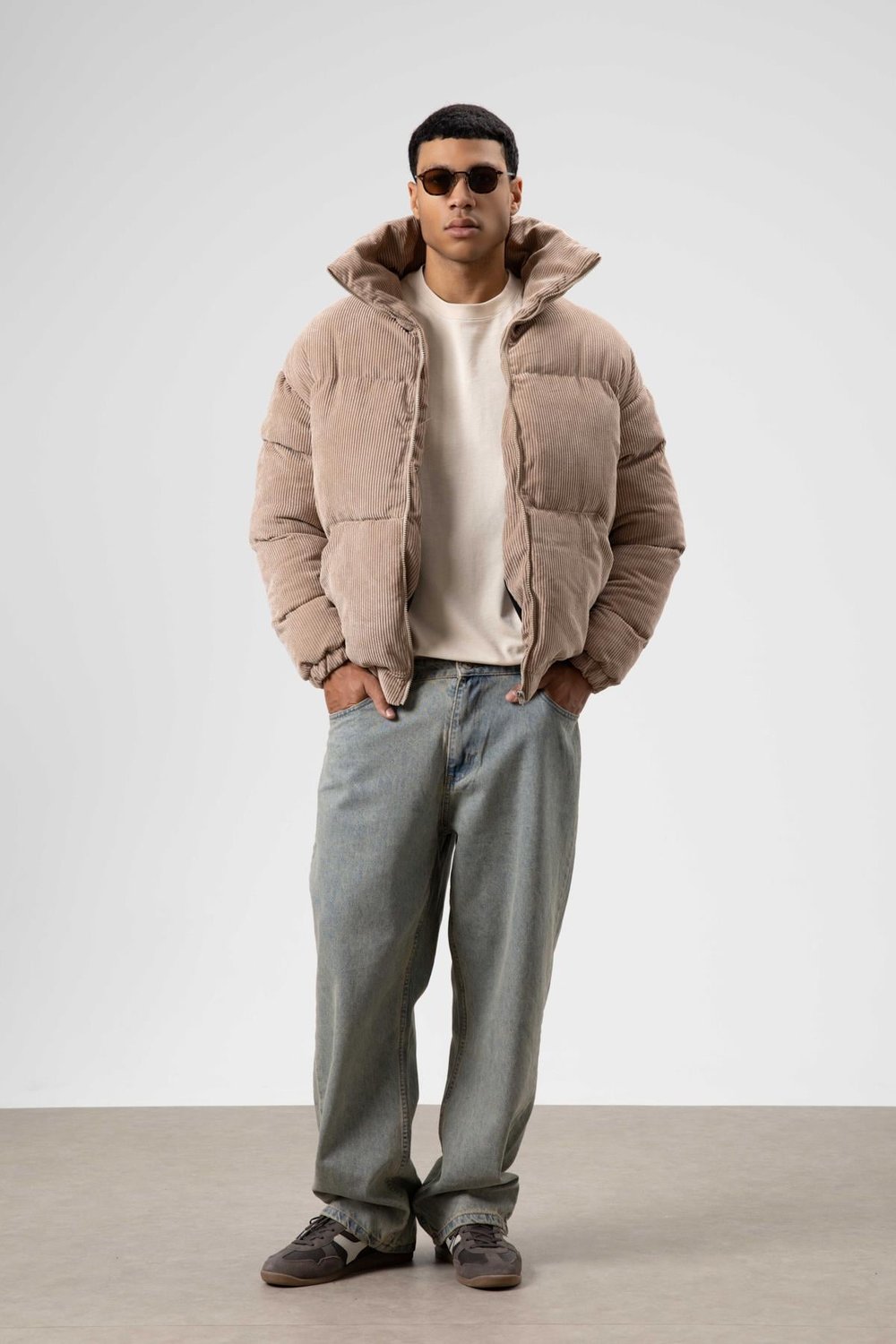 Oversize Kadife Şişme Mont Bej