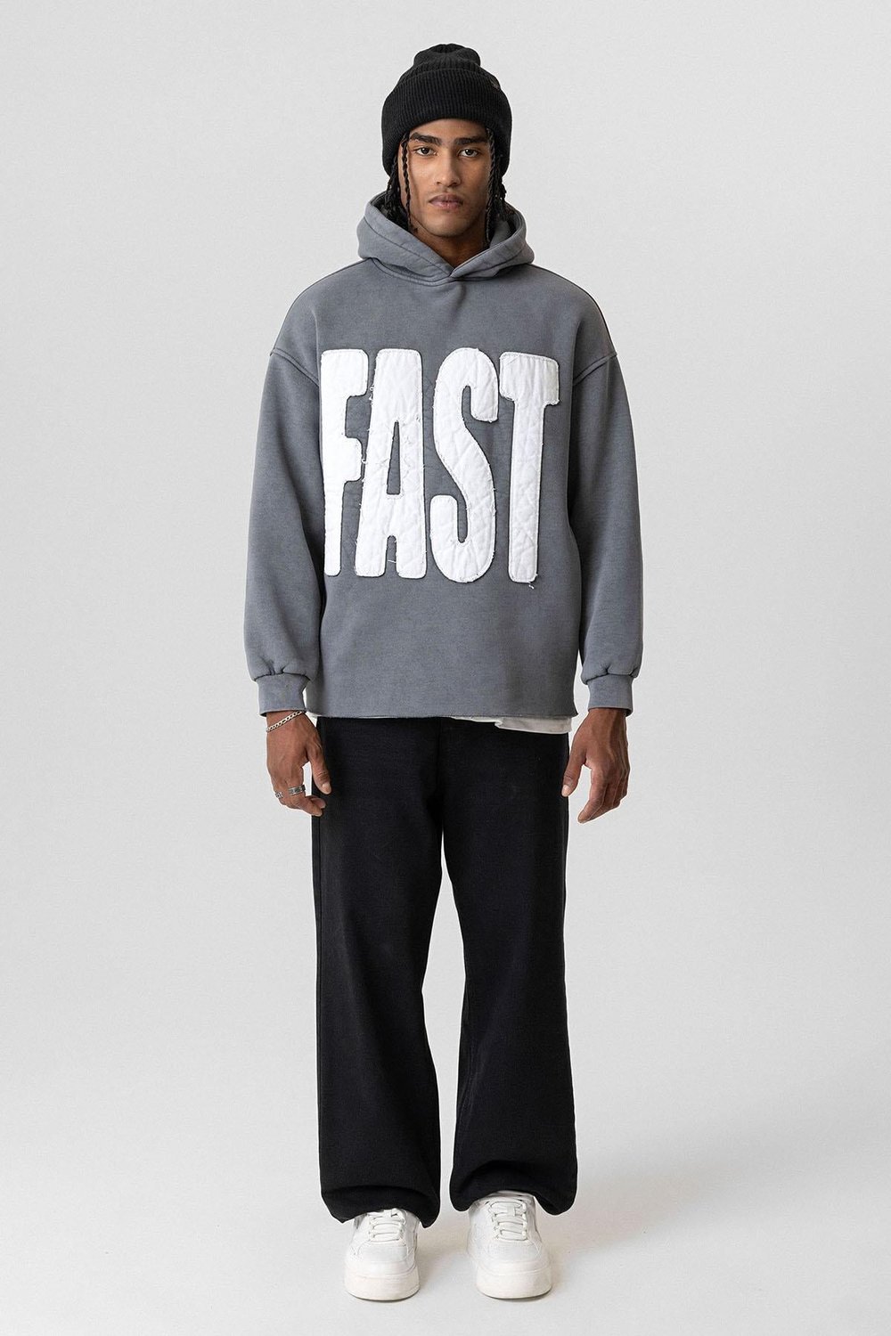 Yıkamalı Oversize Kapüşonlu Sweatshirt Füme
