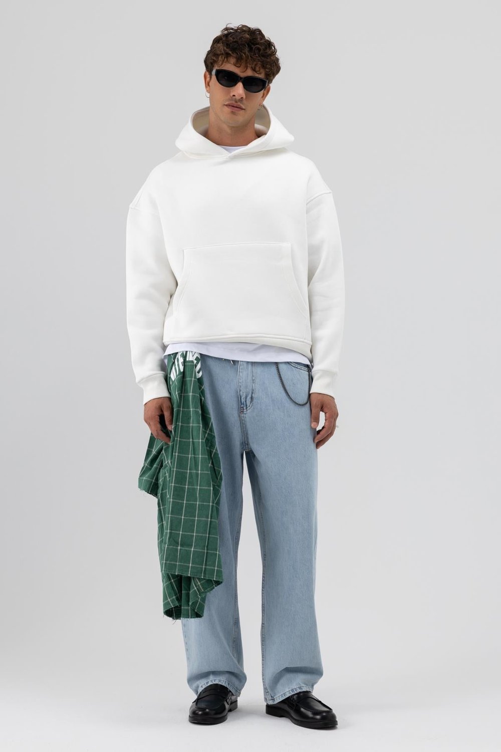 Basic Kapüşonlu Boxy Fit Sweatshirt Ekru