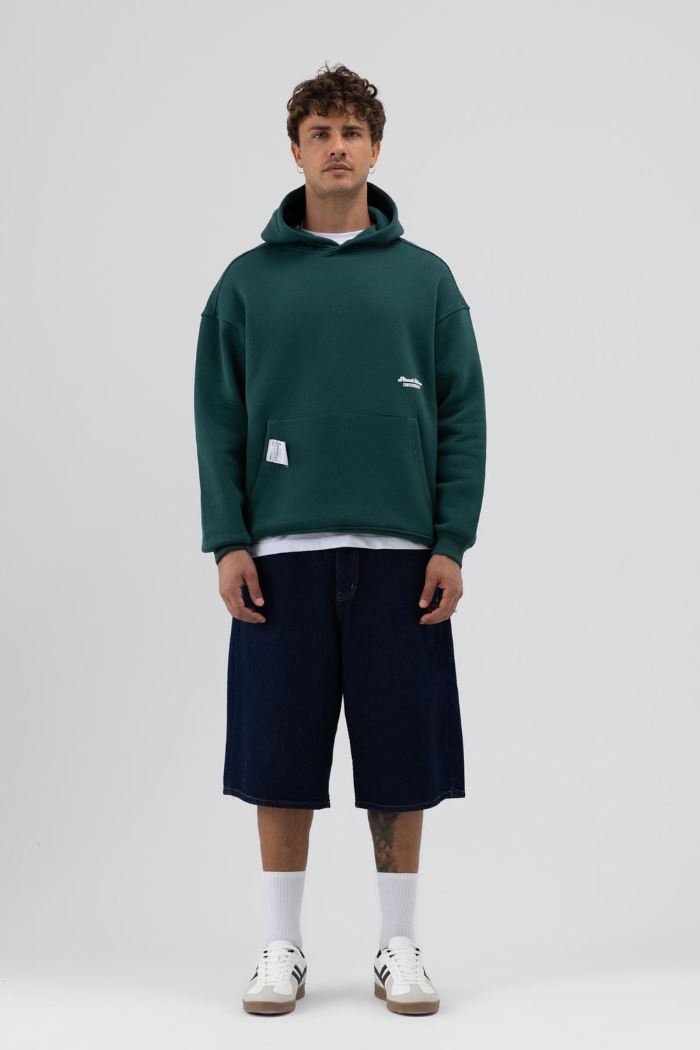 Oversize Kapüşonlu Baskılı Sweatshirt Nefti