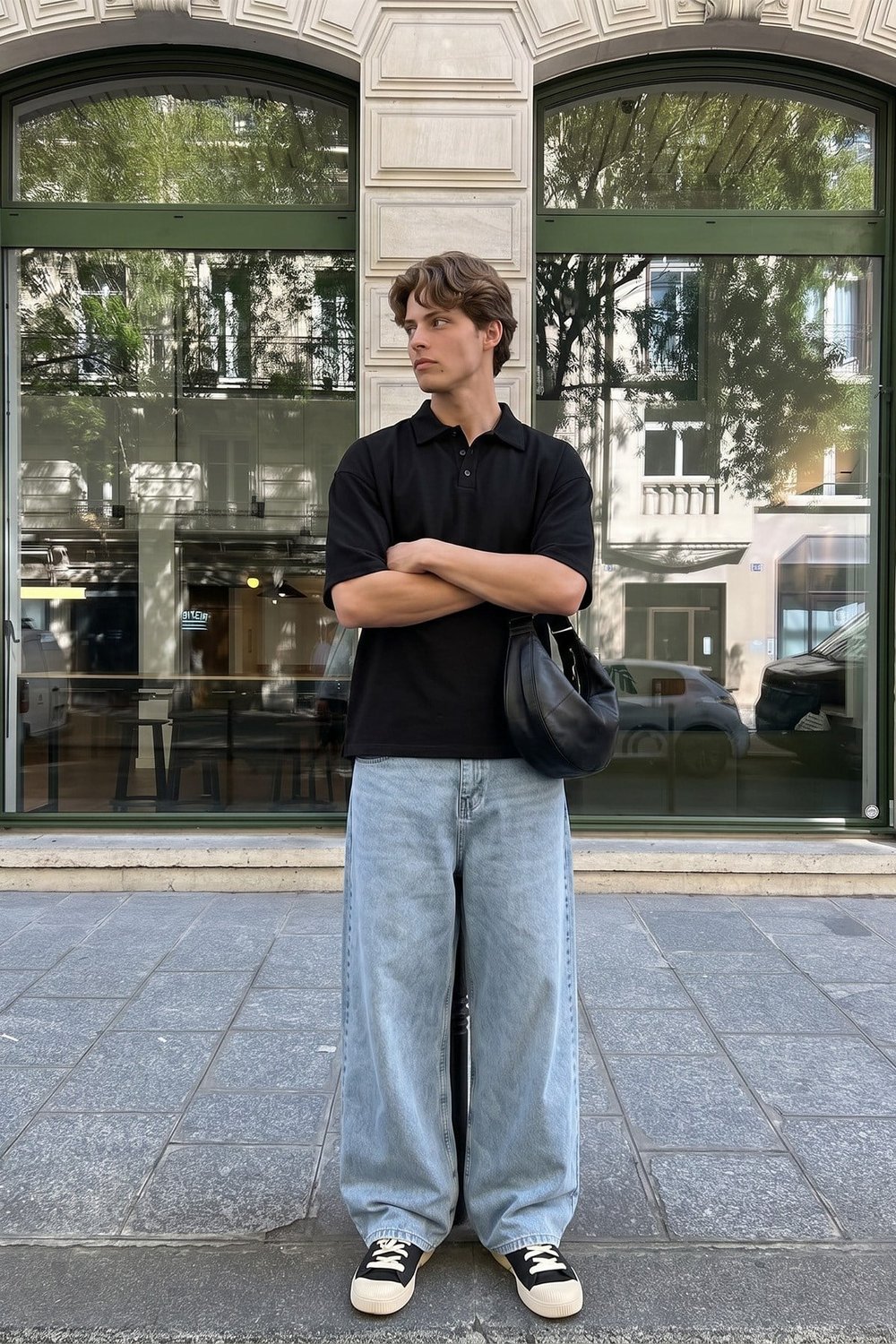 Basic Polo Yaka Oversize Tişört Siyah