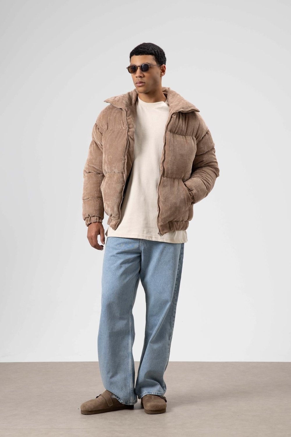 Oversize Kadife Şişme Mont Vizon