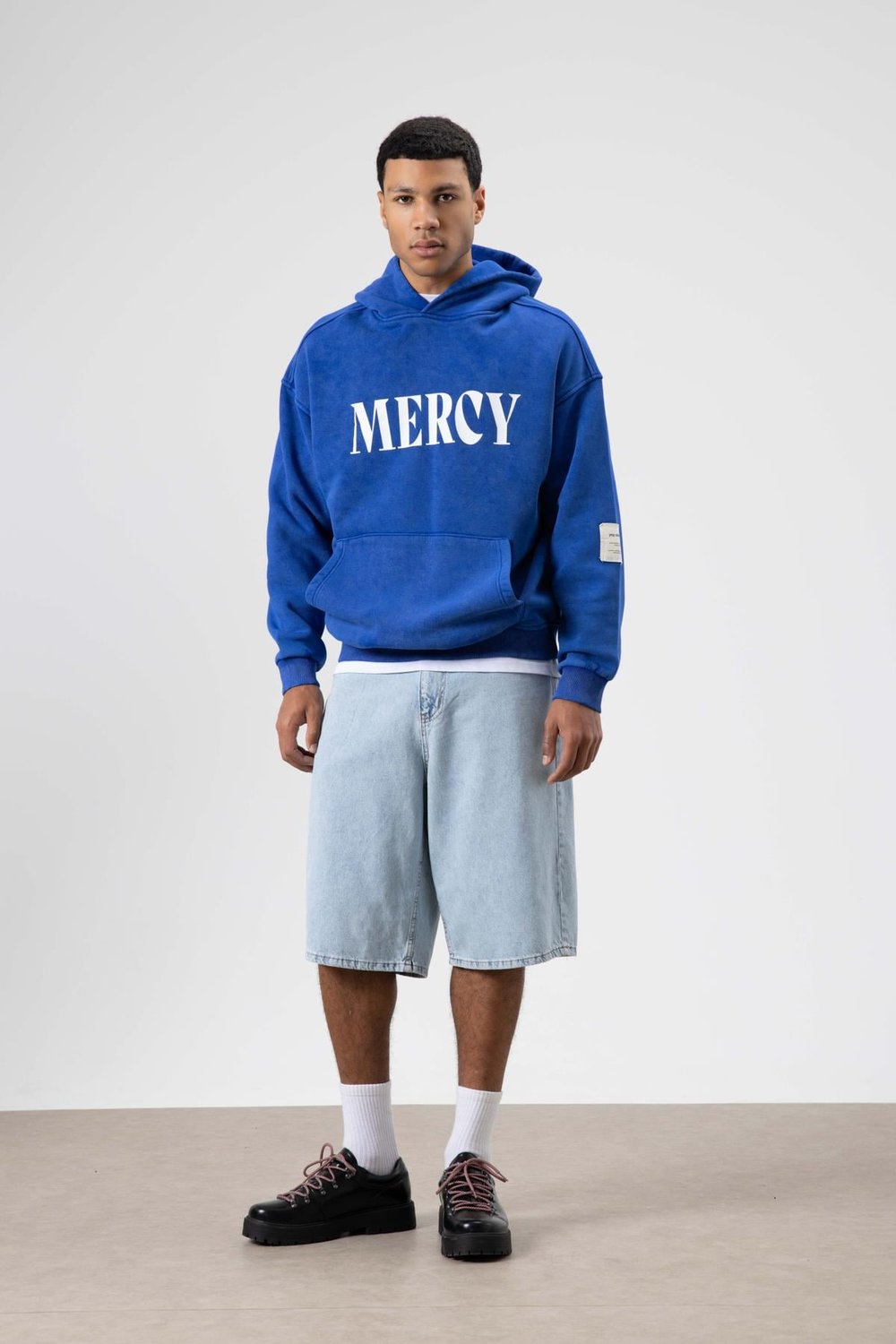 Kart Detaylı Yıkamalı Oversize Sweatshirt Saks