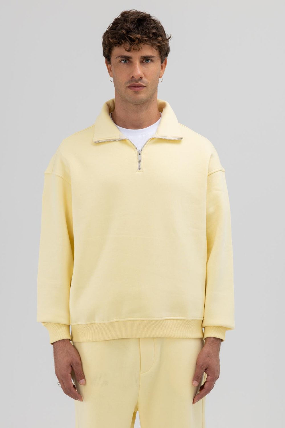 Oversize Fermuarlı Dik Yaka Sweatshirt Sarı