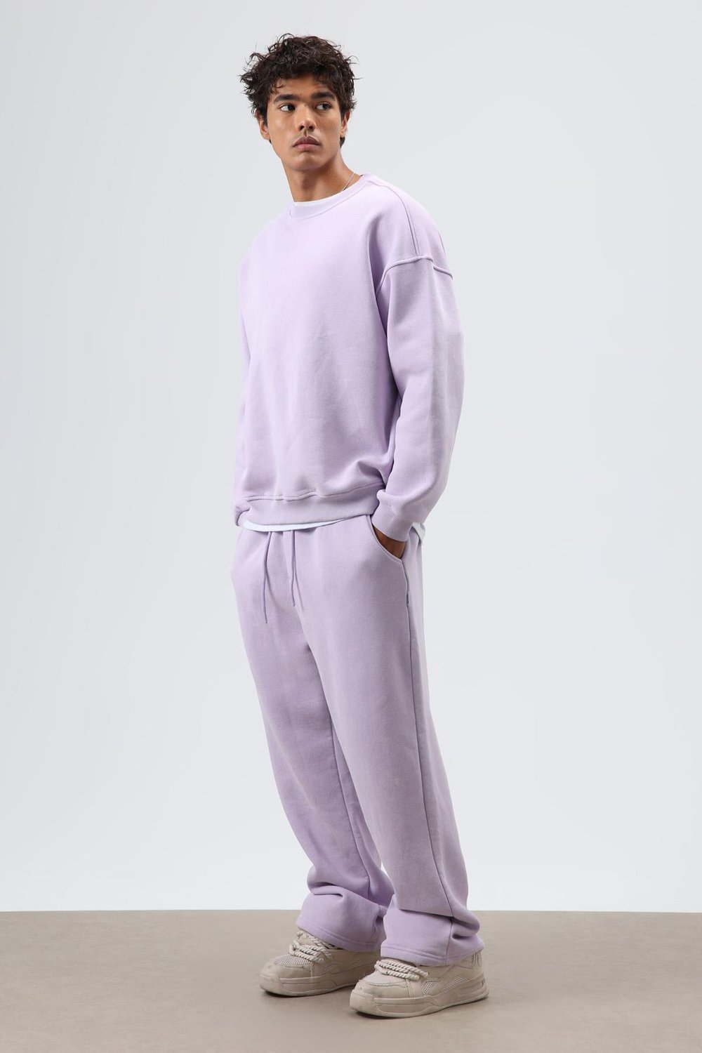 Basic Oversize Yıkamalı Sweatshirt Lila