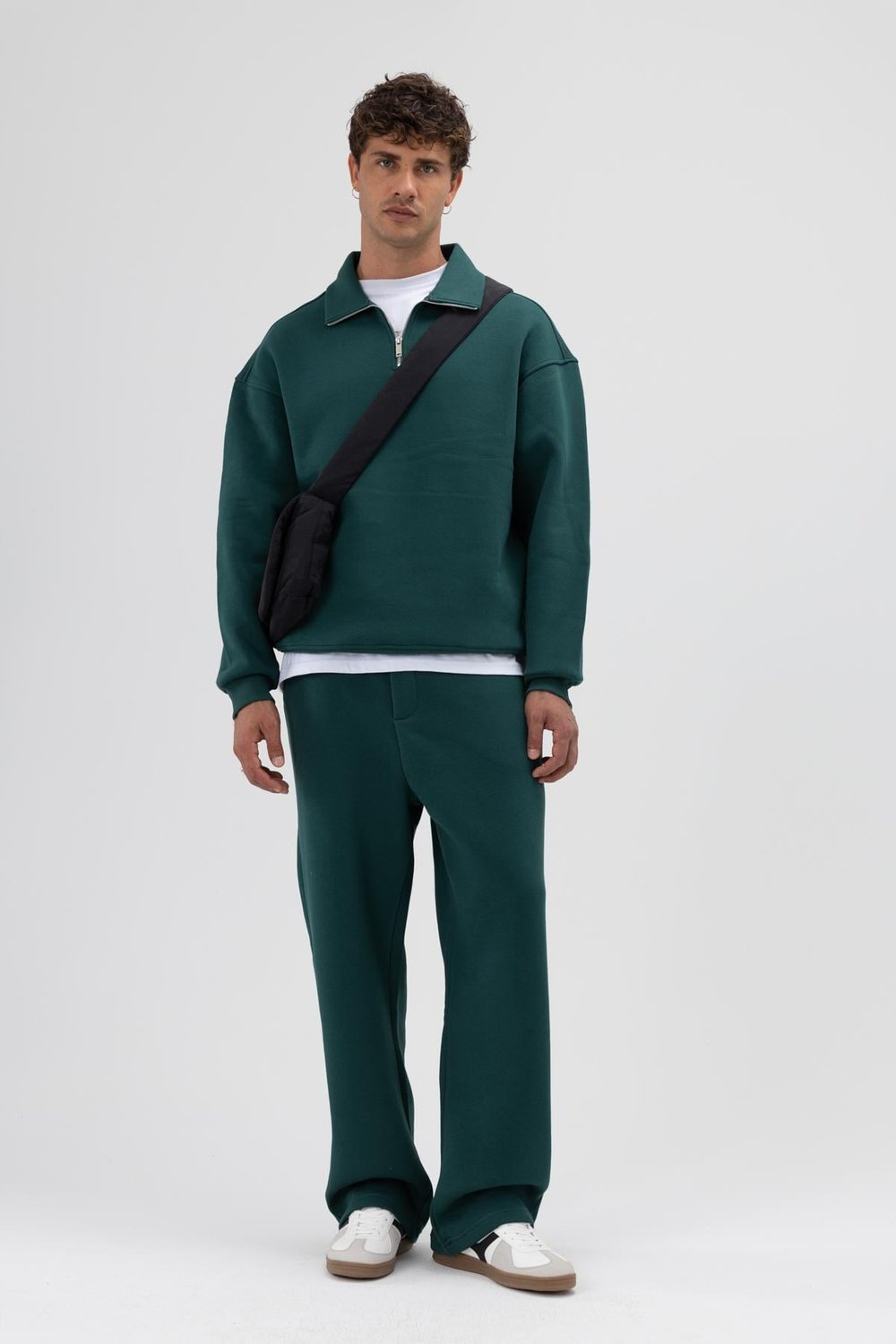 Oversize Fermuarlı Dik Yaka Sweatshirt Nefti