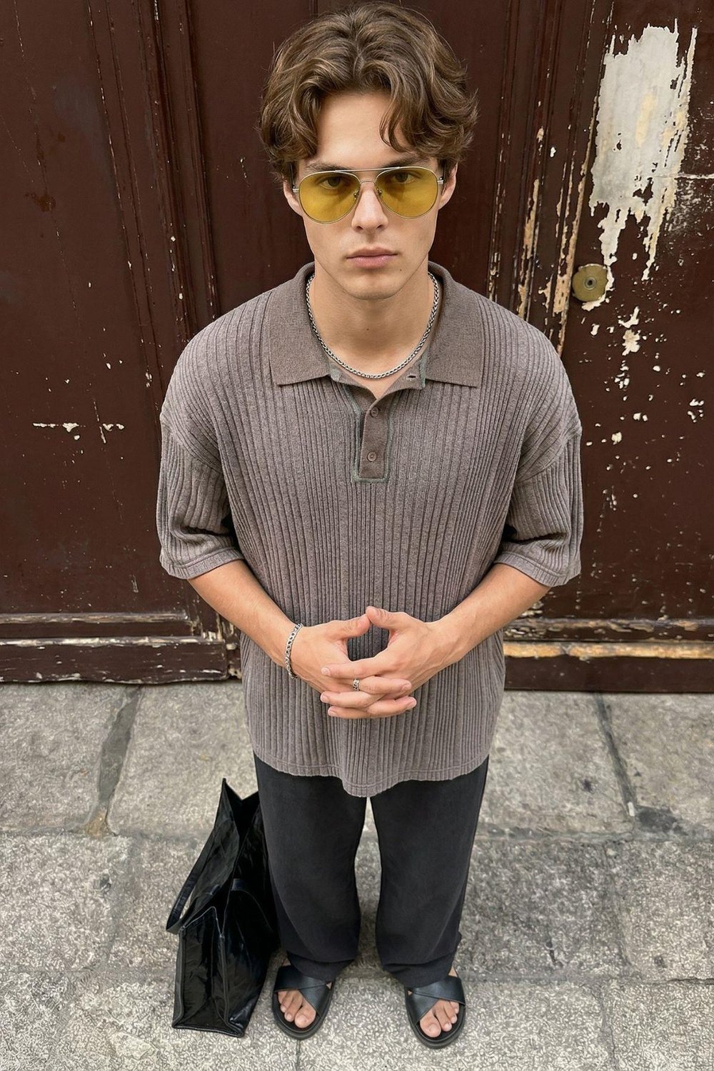 Polo Yaka Oversize Triko Kahve