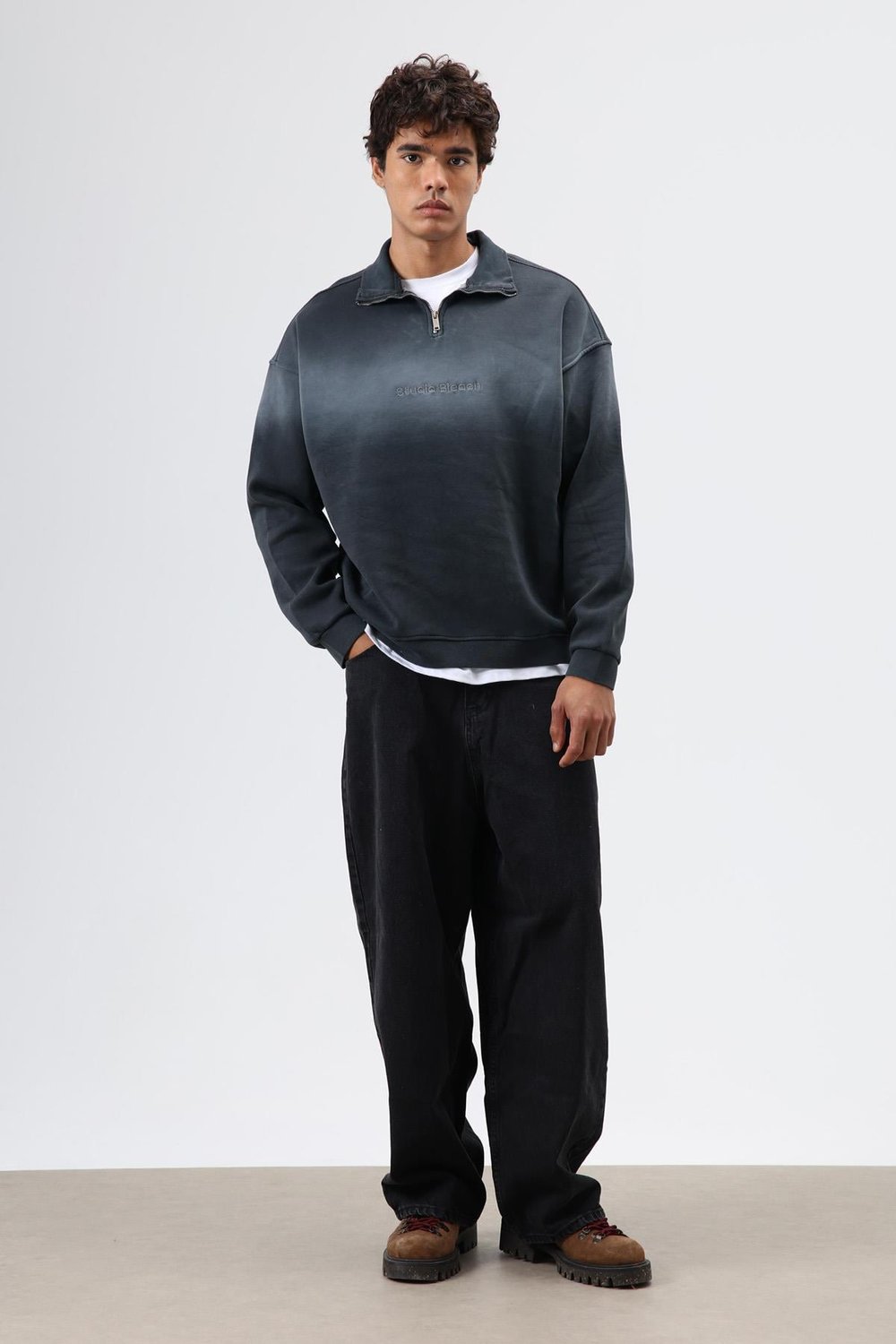 Yaka Fermuarlı Oversize Sweatshirt Siyah
