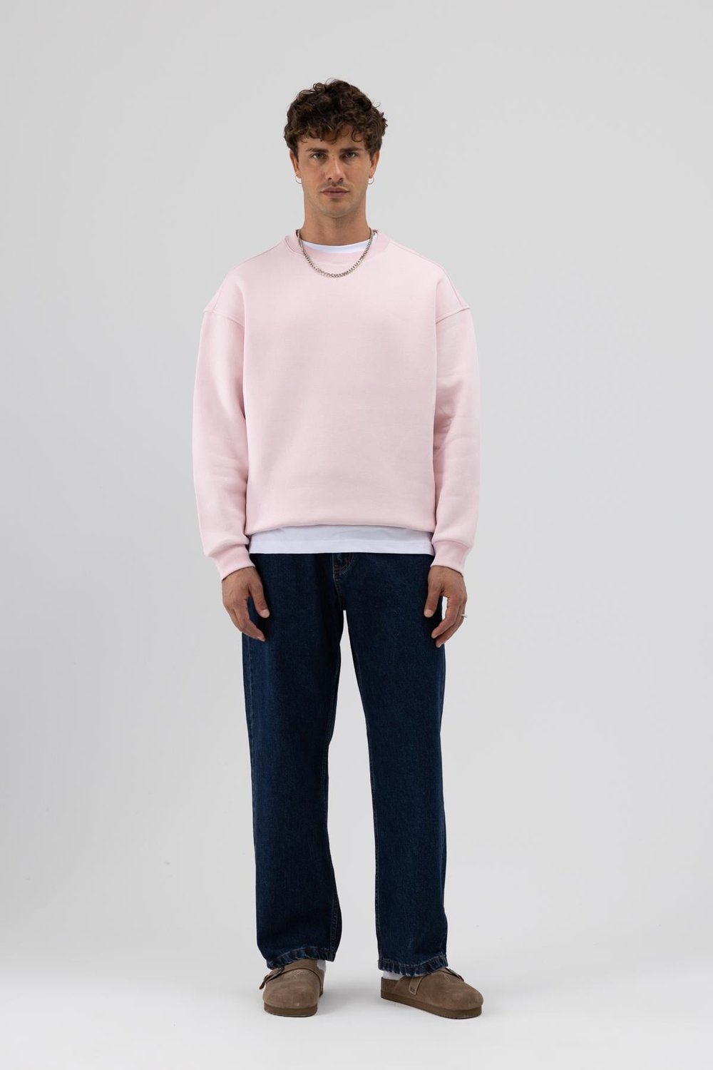 Basic Bisiklet Yaka Oversize Sweatshirt Pembe