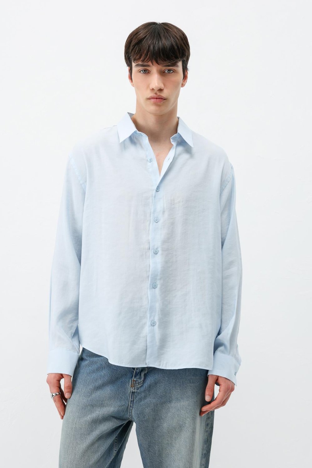 Modal Kumaş Oversize Gömlek Bebe Mavi