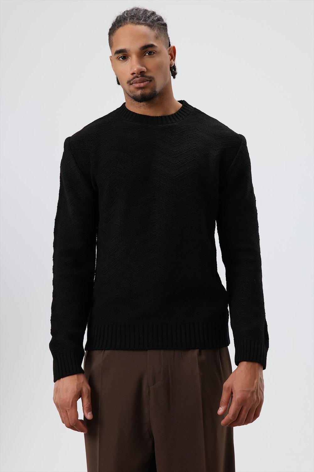 Bisiklet Yaka Oversize Triko Kazak Siyah