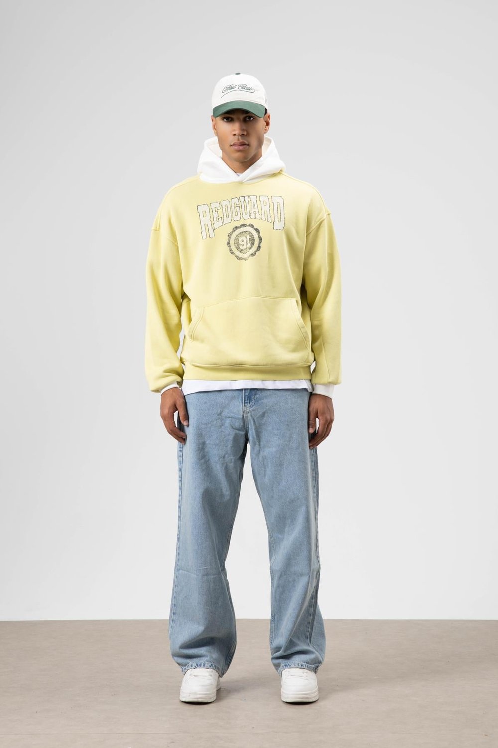 Oversize Baskılı Kapüşonlu Sweatshirt Sarı