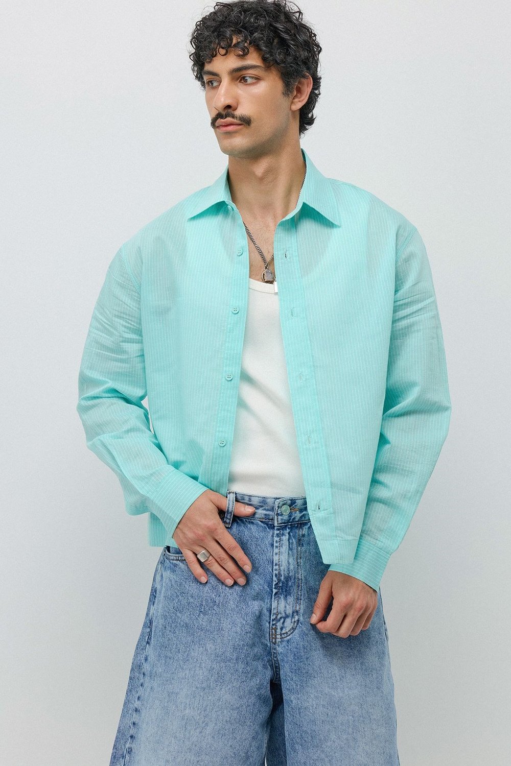 Boxy Fit Yazı Detaylı Gömlek Mint