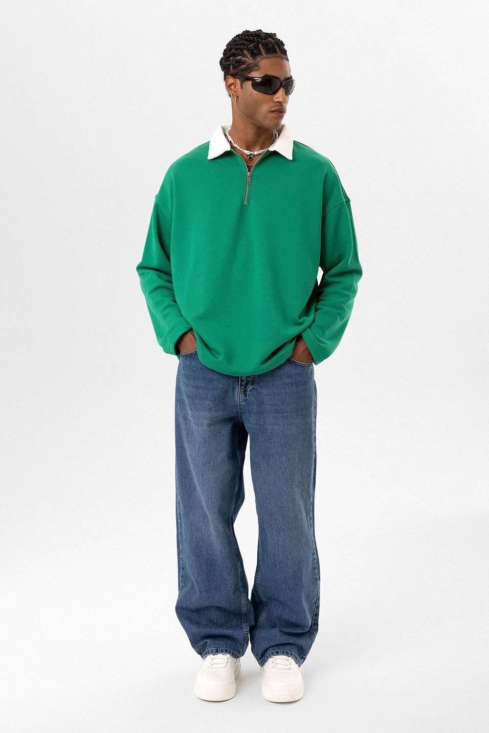 Basıc Polo Yaka Fermuar Detaylı Sweatshirt Benetton