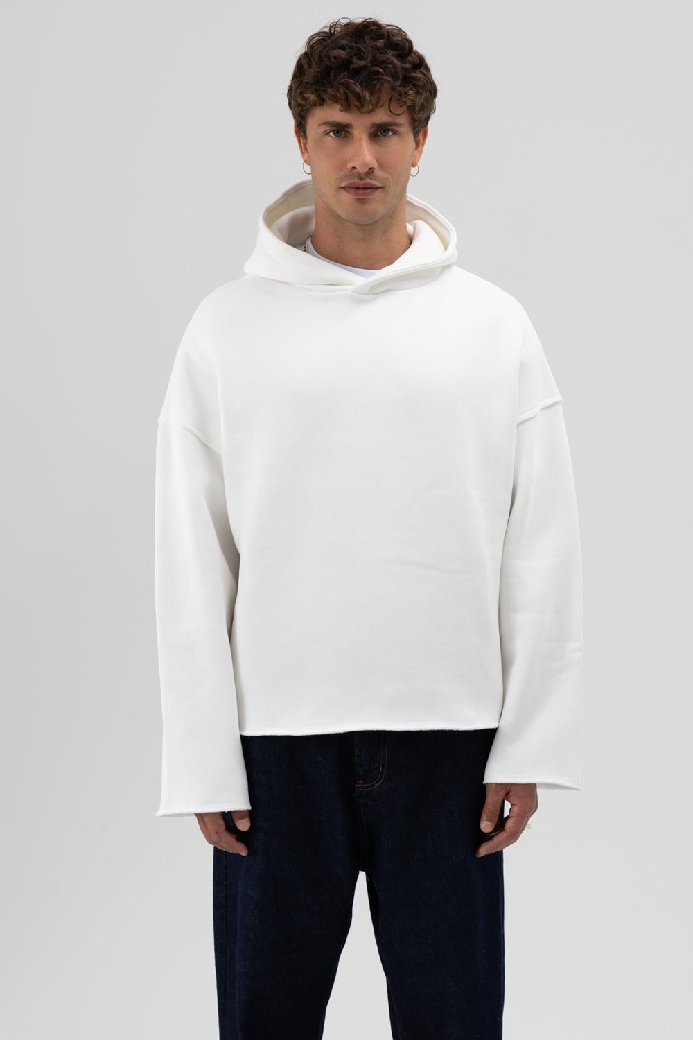 Basic Oversize Dikişsiz Kapüşonlu Sweatshirt Ekru