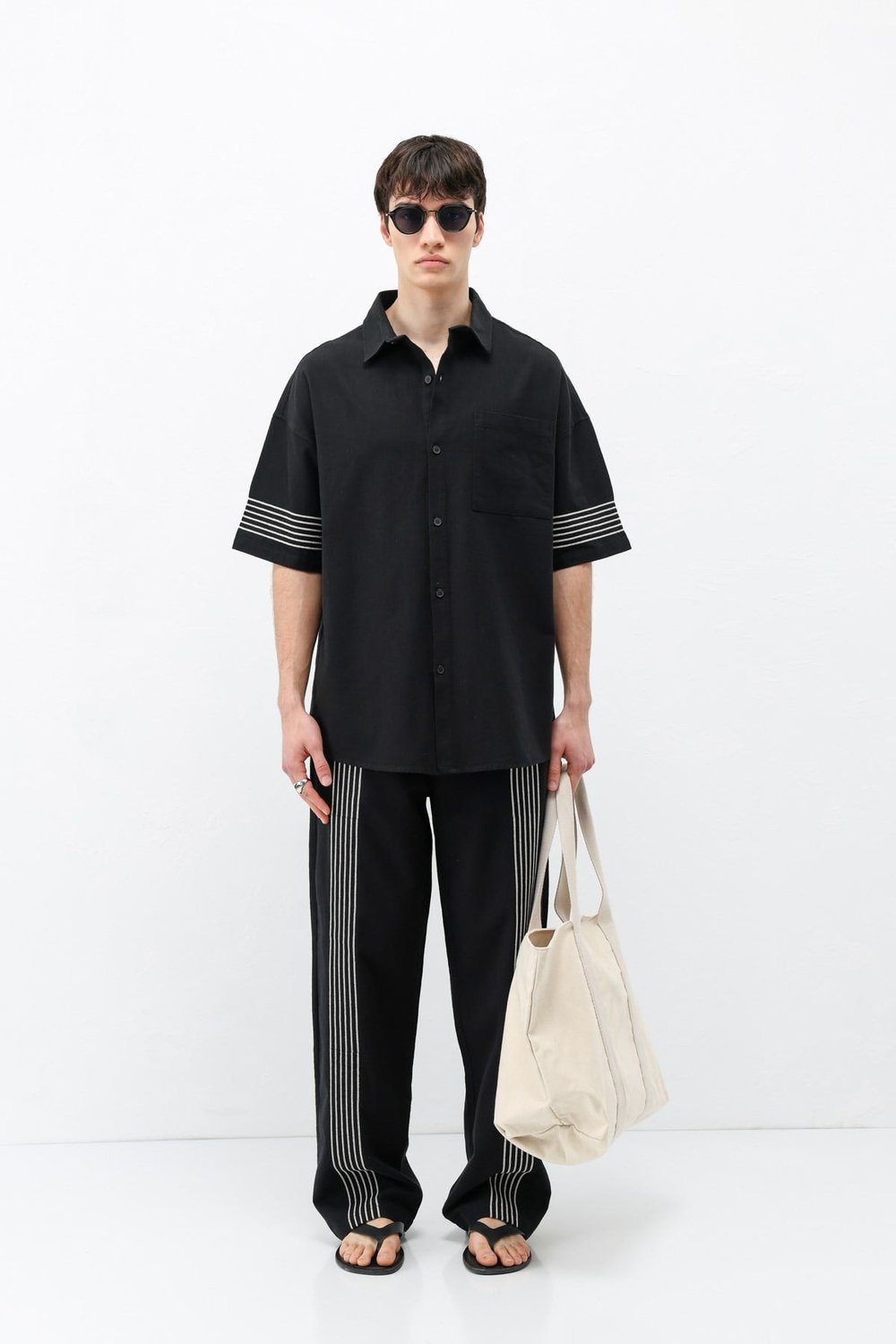 Oversize Keten Alt Üst Takım Siyah