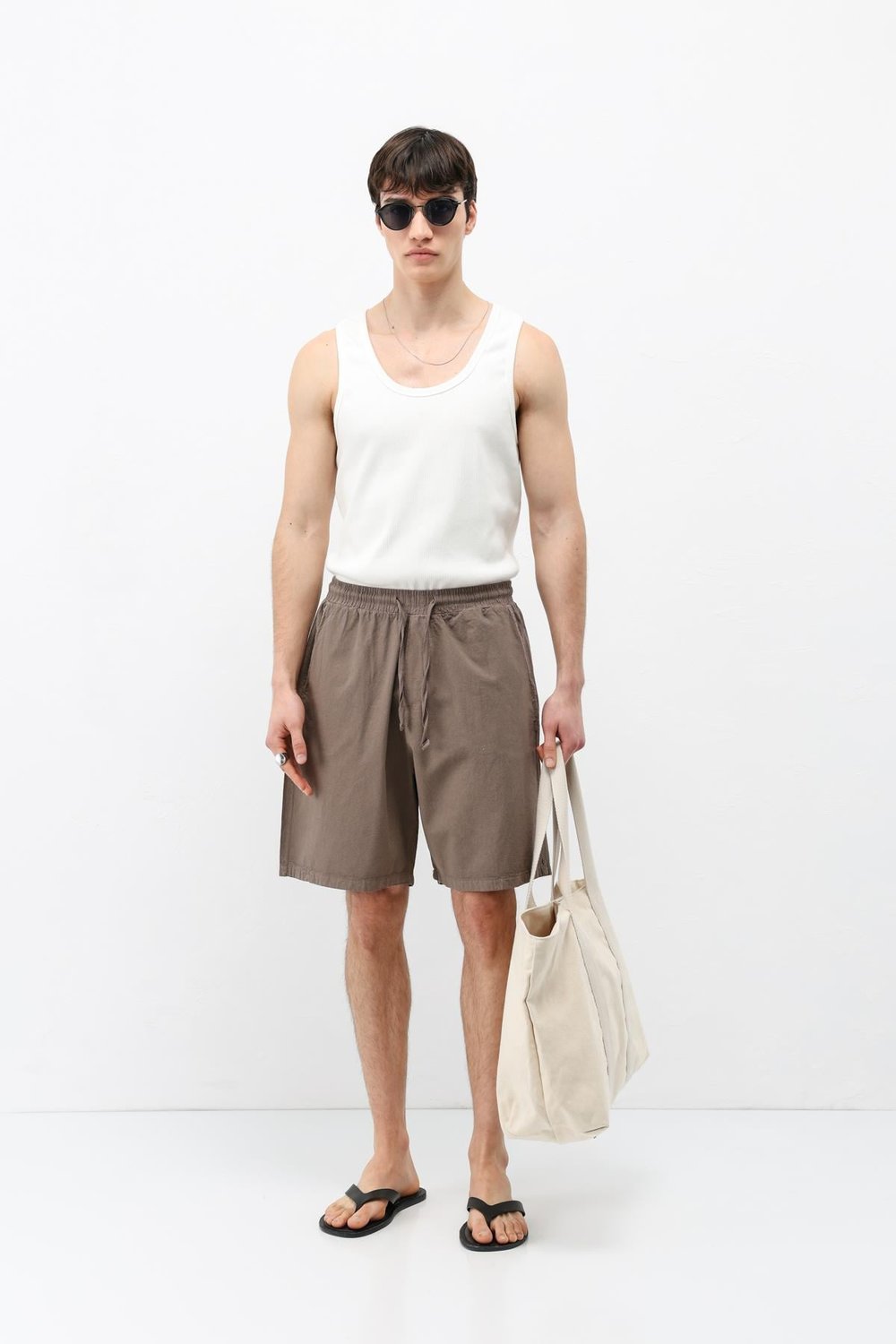 Oversize Keten Şort Vizon
