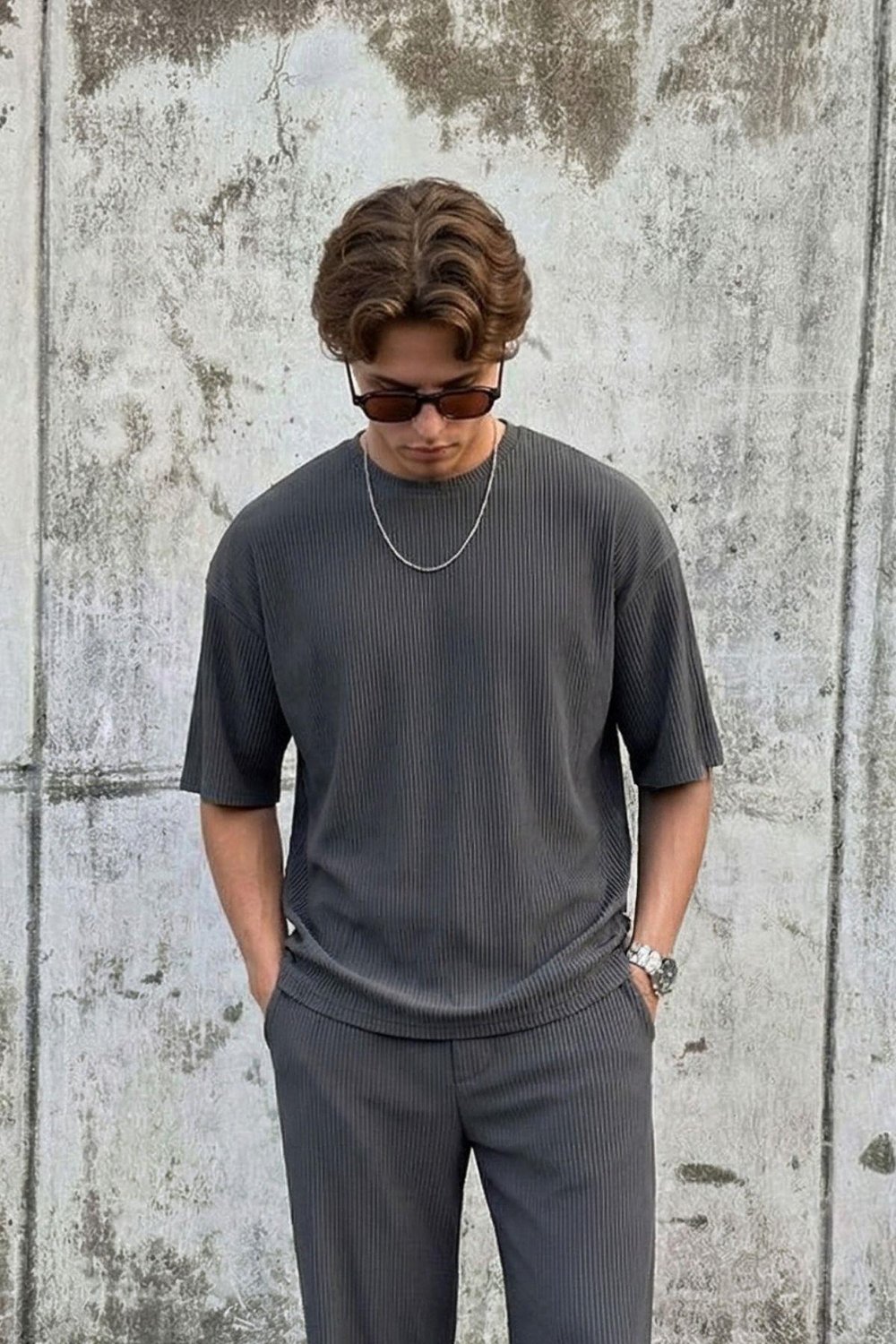 Fitilli Oversize Tişört Gri