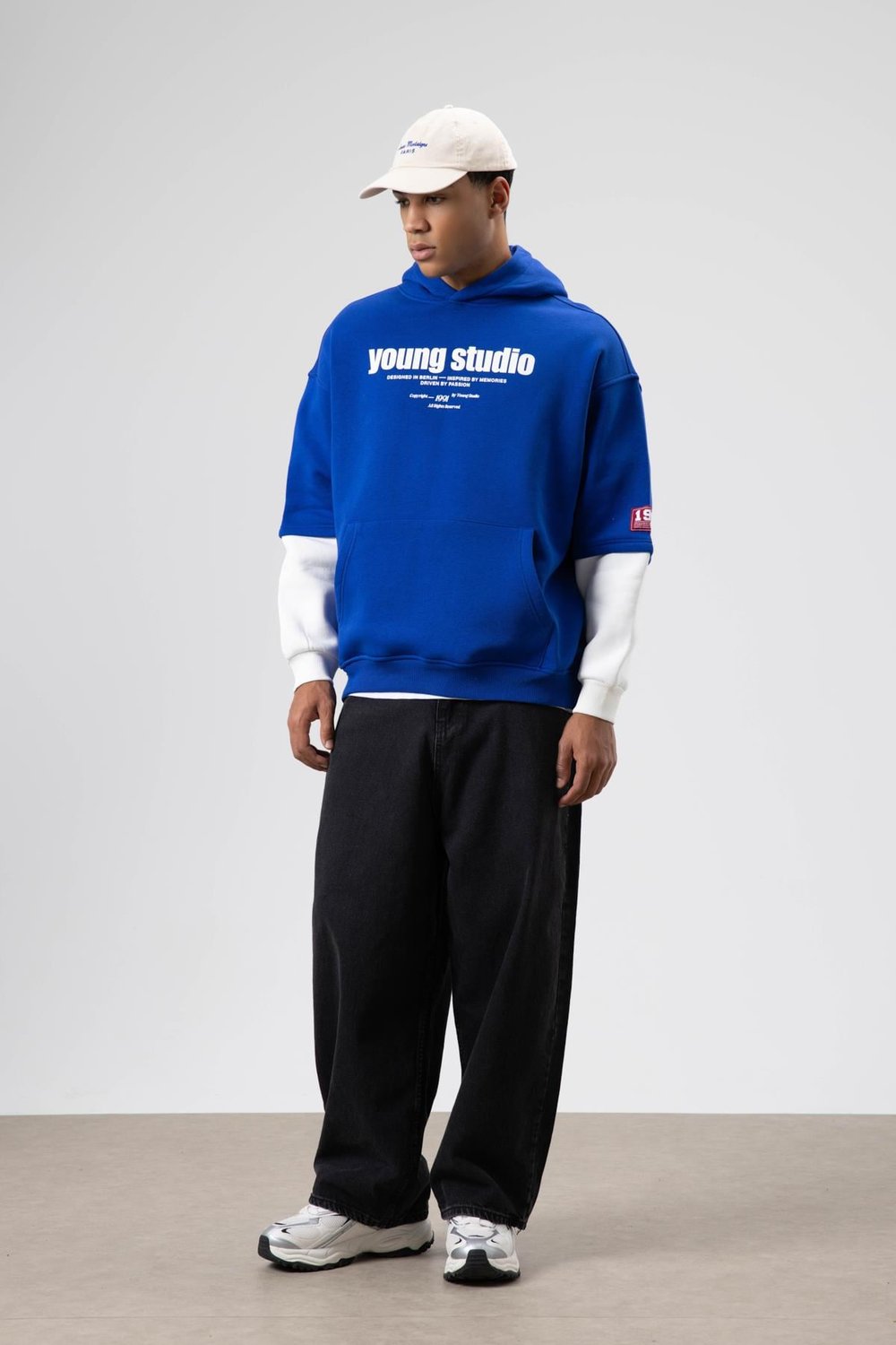 Oversize Baskılı Kapüşonlu Sweatshirt Saks