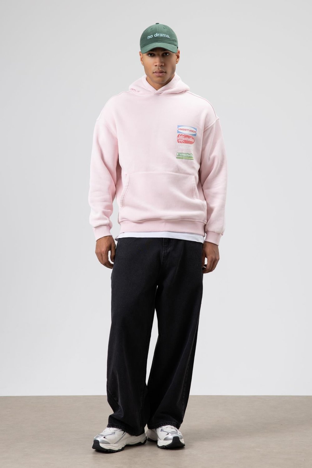 Oversize Yıkamalı Baskılı Kapüşonlu Sweatshirt Pembe