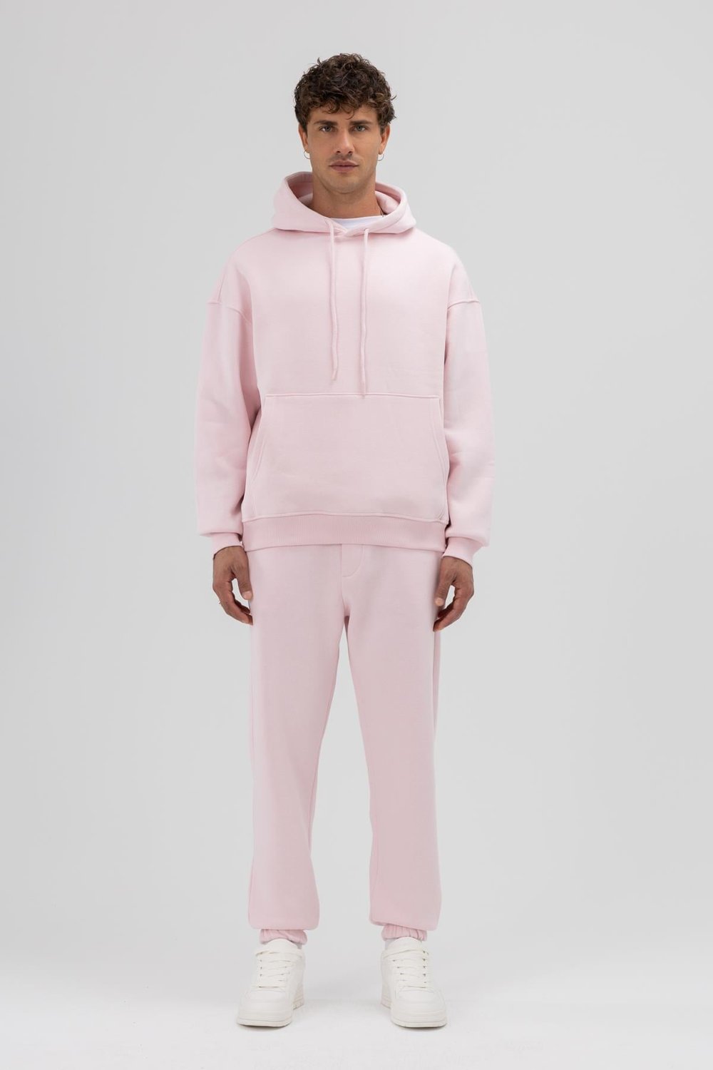 Basic Oversize Kapüşonlu Sweatshirt Pembe