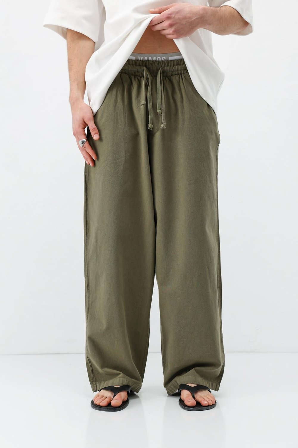 Super Baggy Fit Keten Pantolon Haki