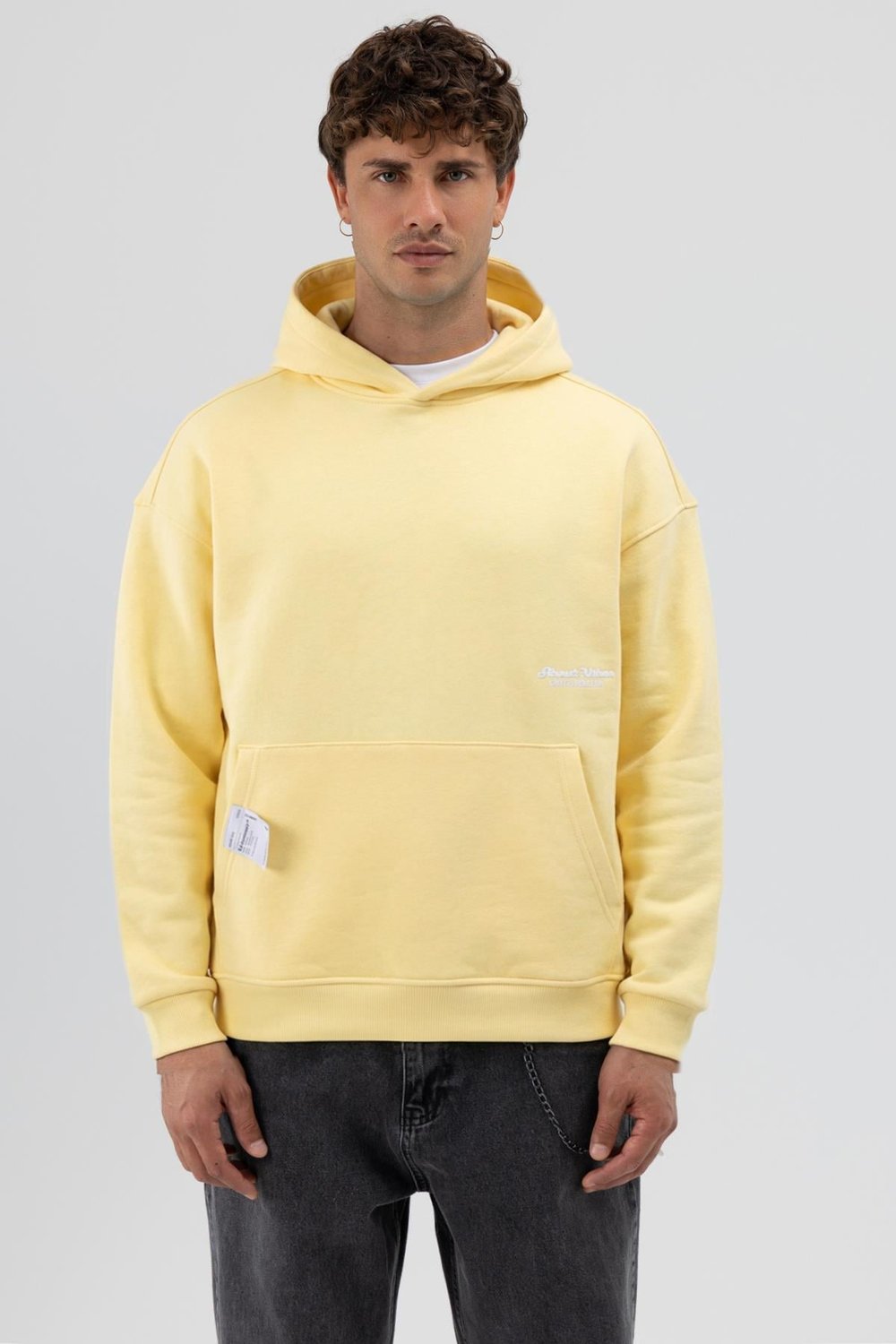 Oversize Kapüşonlu Baskılı Sweatshirt Sarı