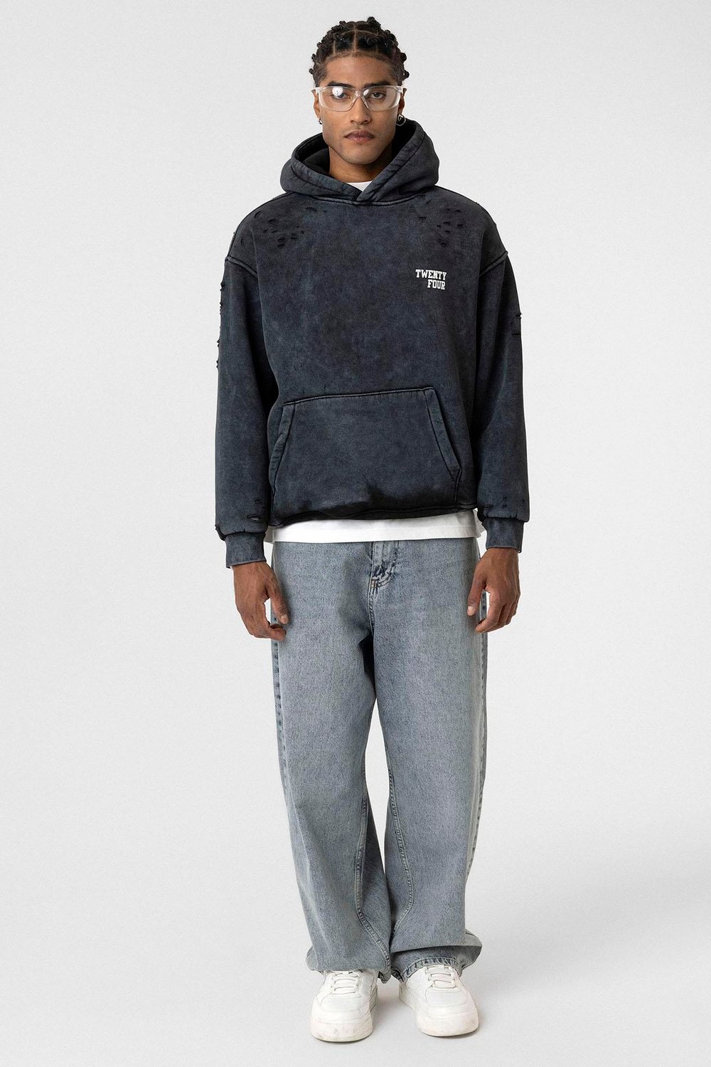 Yıkamalı Yazı Detaylı Oversize Sweatshirt Siyah