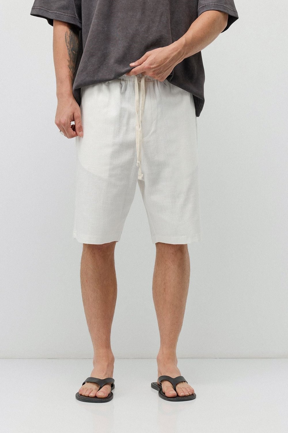 Basic Oversize Keten Şort Ekru