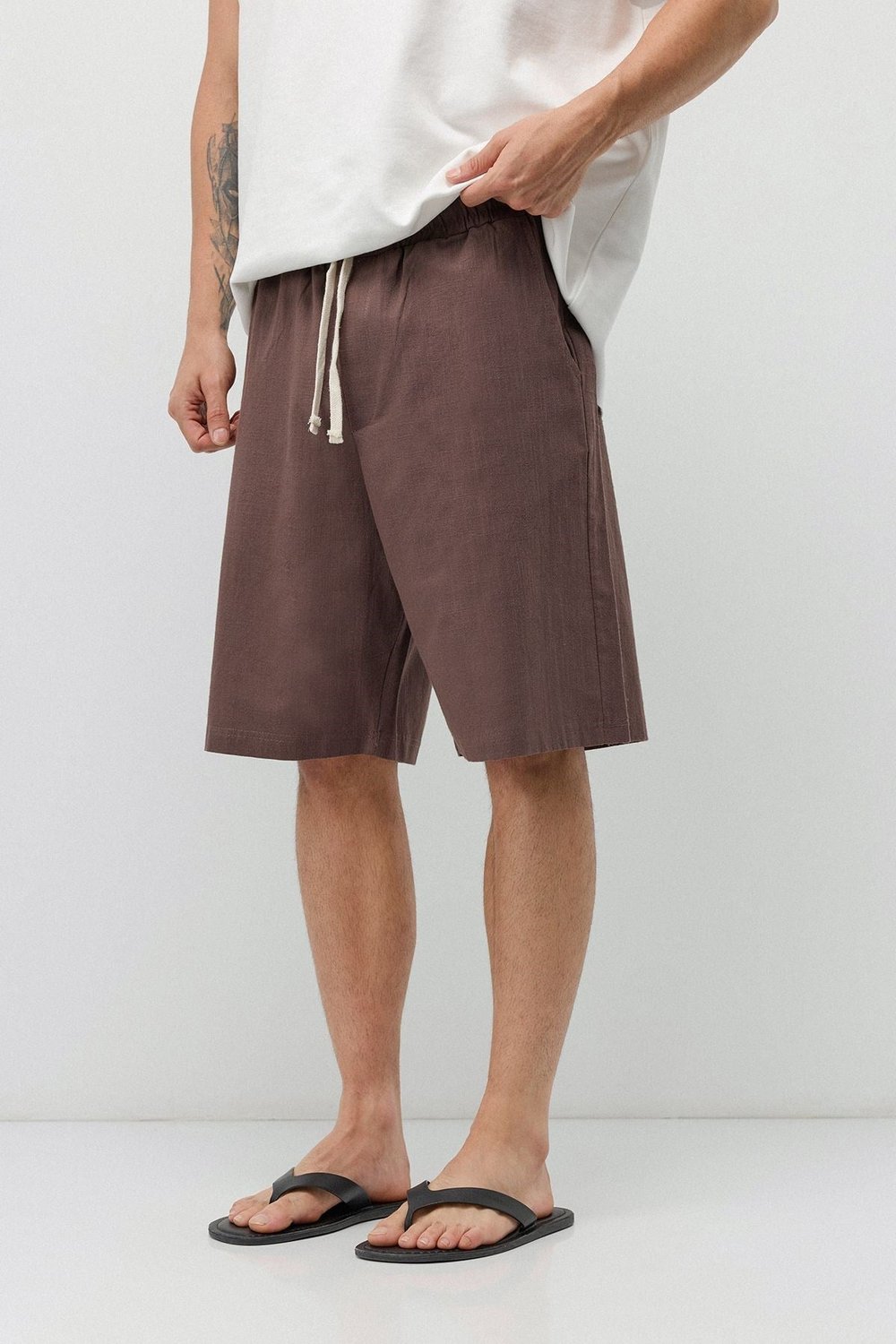 Basic Oversize Keten Şort Kahve