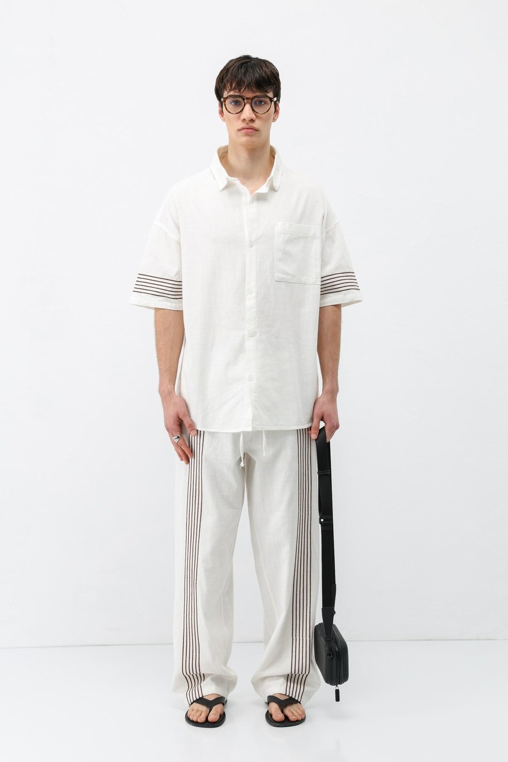Oversize Keten Alt Üst Takım Ekru