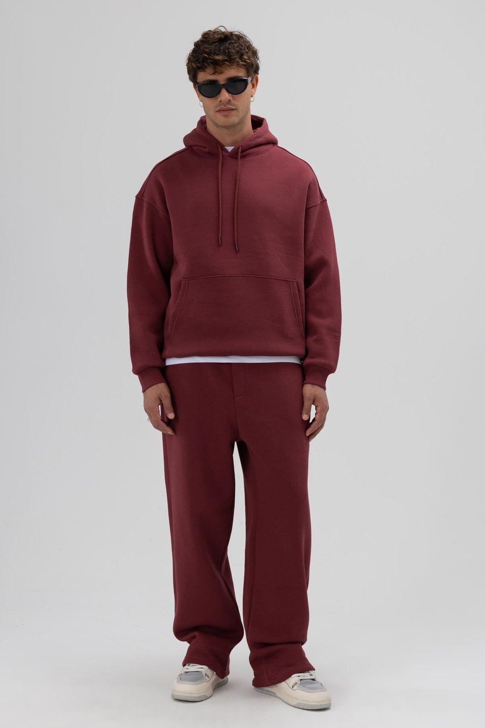 Basic Oversize Kapüşonlu Sweatshirt Bordo