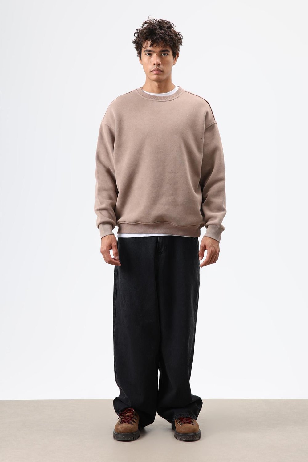 Basic Oversize Yıkamalı Sweatshirt Vizon