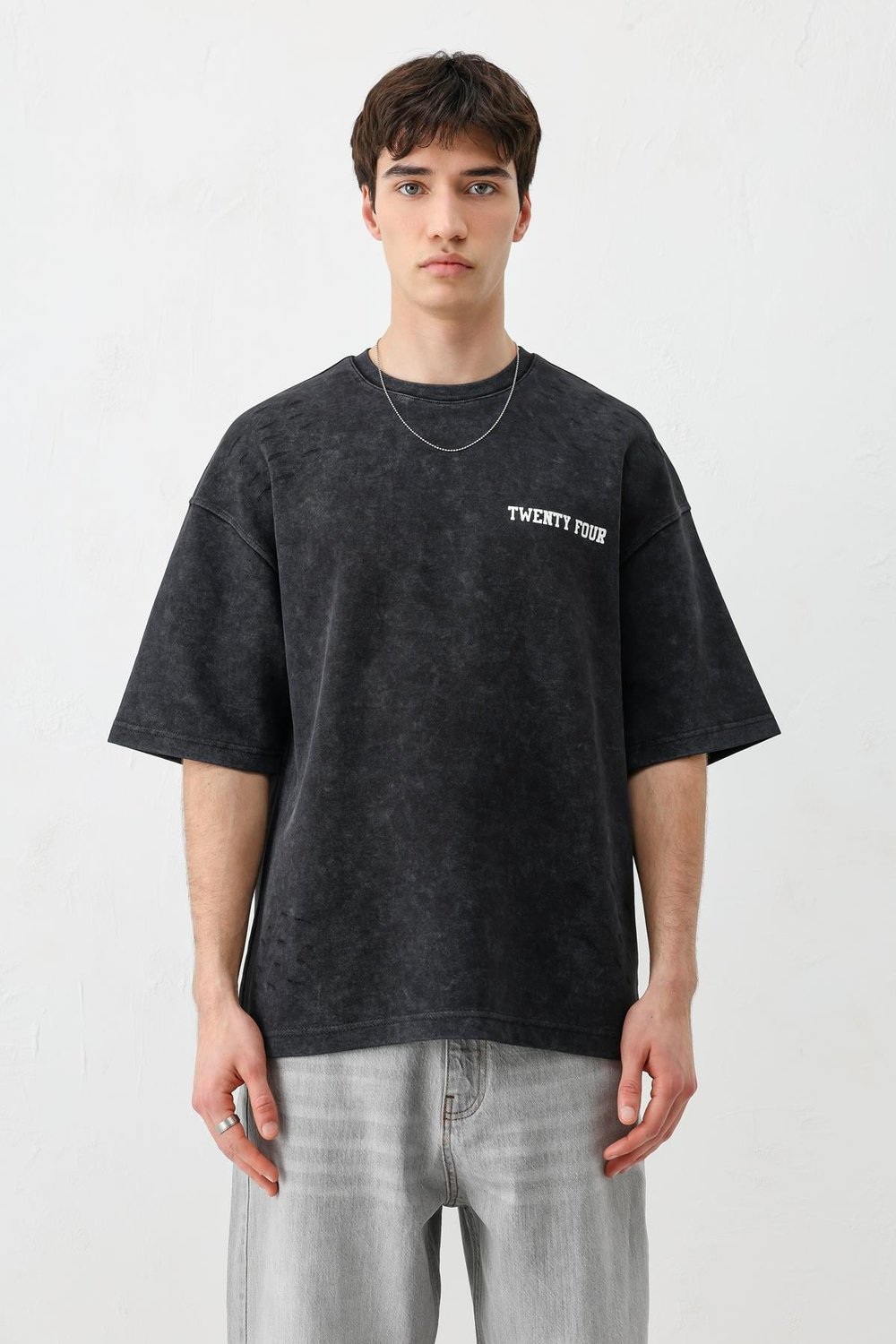 Baskılı Oversize Tişört Siyah