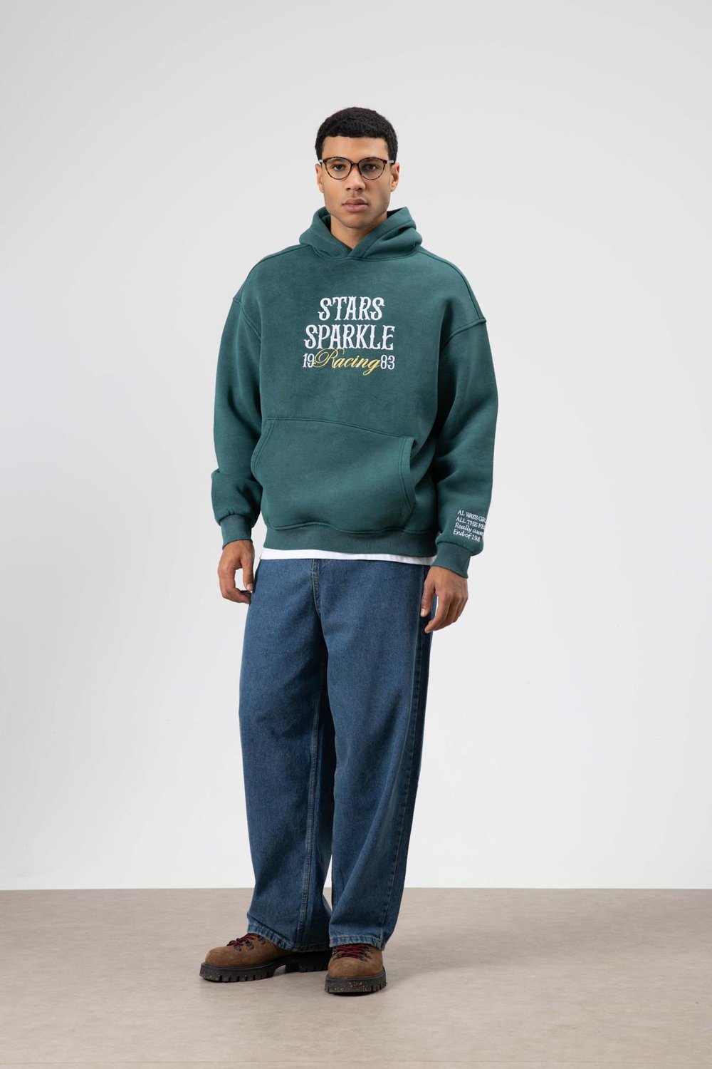 Oversize Nakış BaskılıKapüşonlu Sweatshirt Nefti