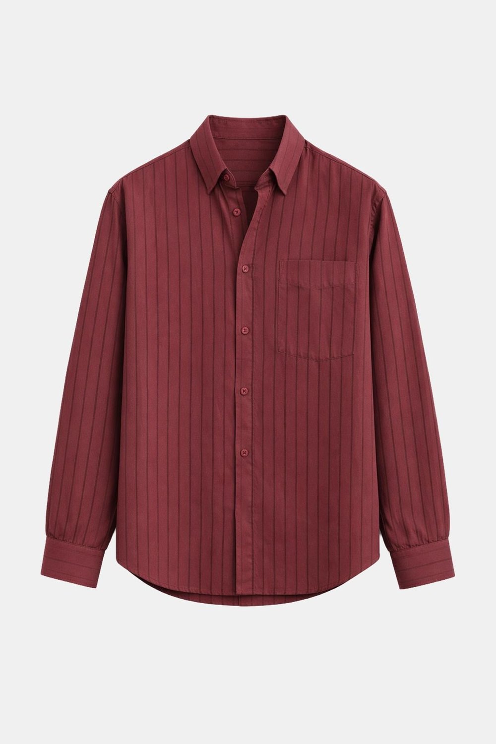 Modal Kumaş Çizgili Oversize Gömlek Bordo