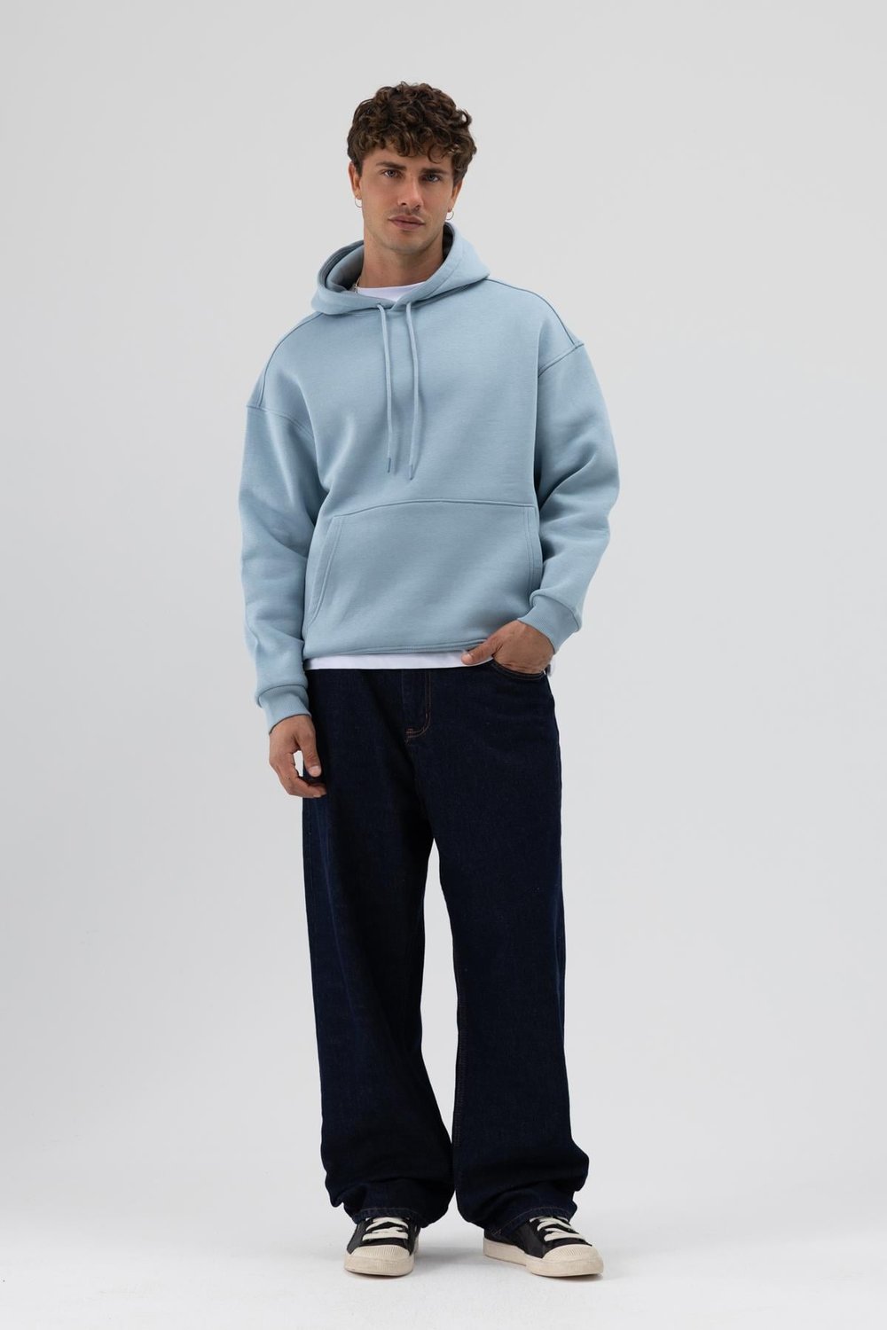 Basic Oversize Kapüşonlu Sweatshirt K.Mavı