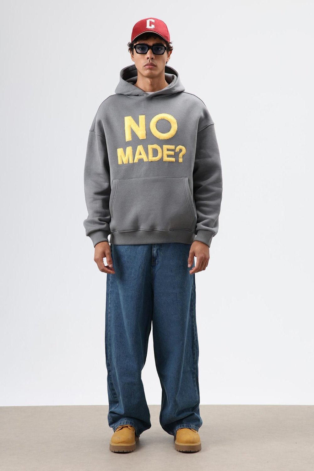 Oversize Baskılı Kapüşonlu Sweatshirt Füme