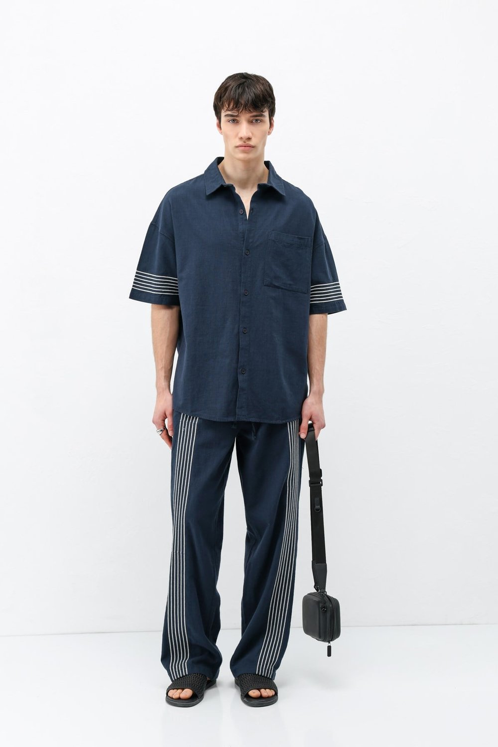 Oversize Keten Alt Üst Takım Lacivert
