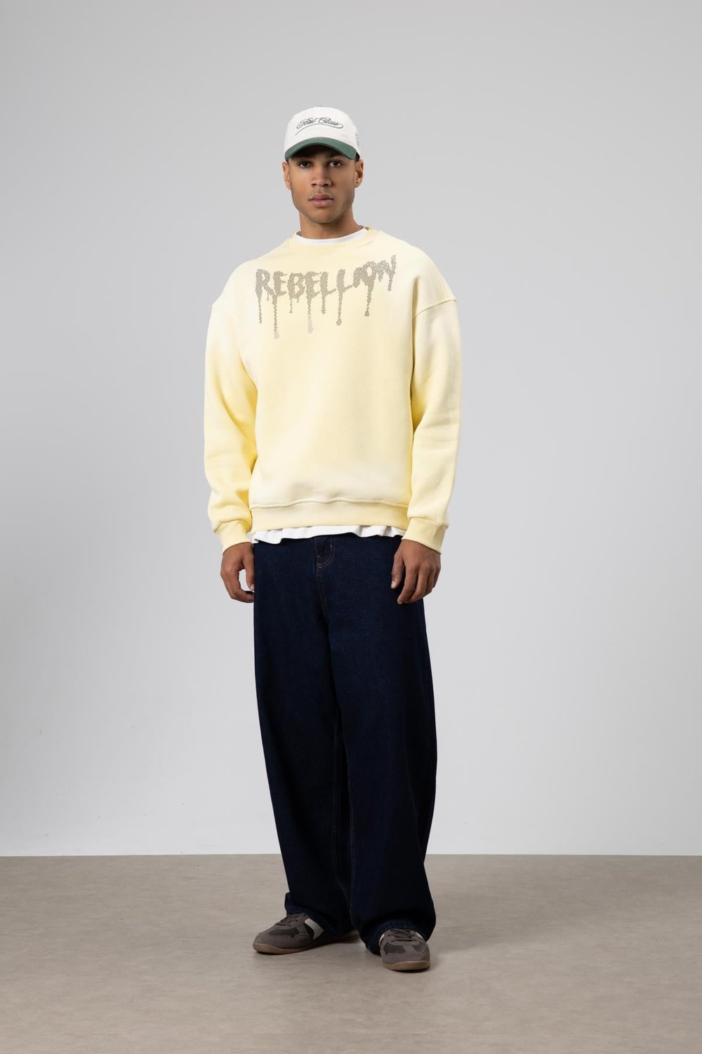 Yıkamalı Oversize Baskılı Sweatshirt Sarı