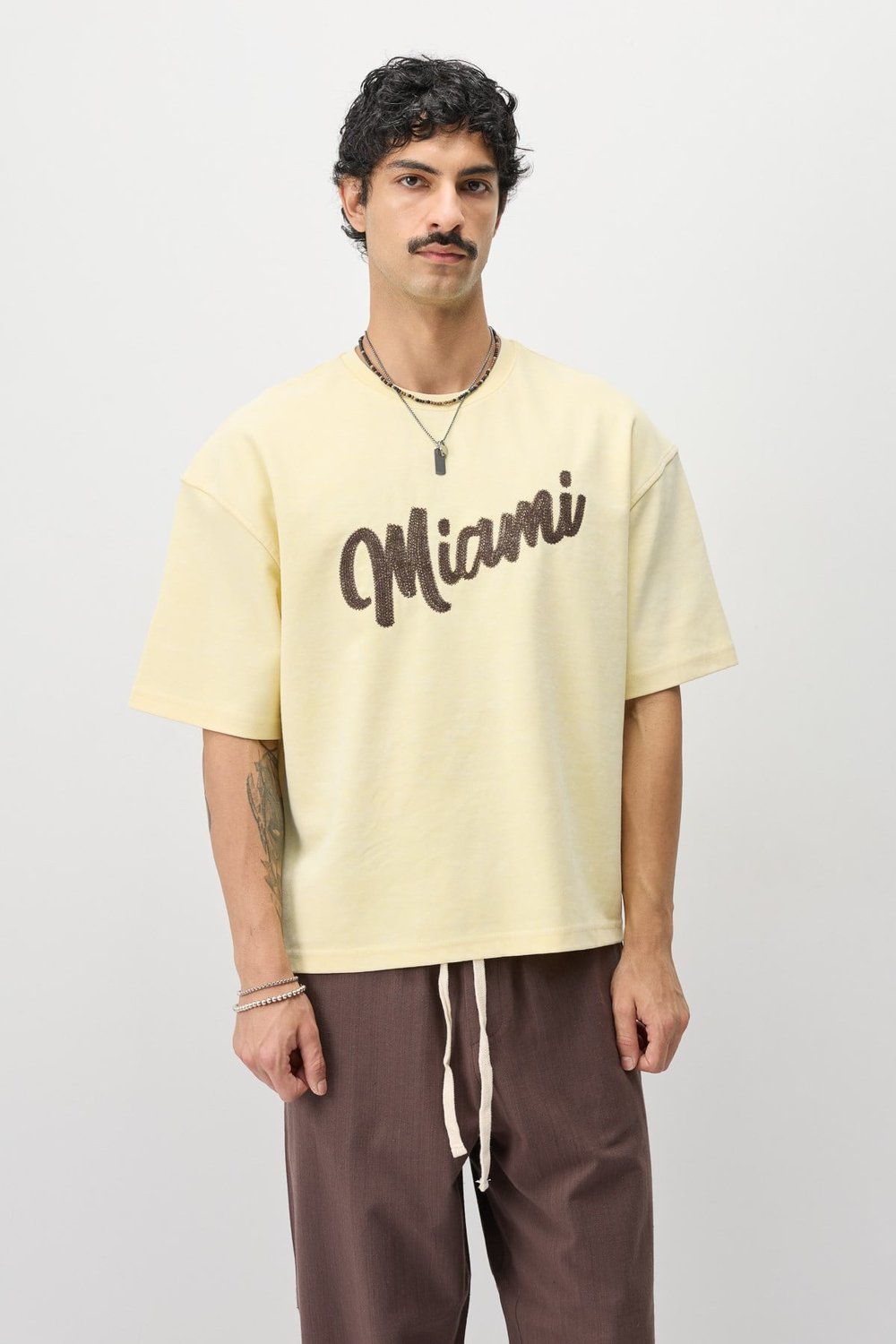 Oversize Baskılı Tişört Sarı
