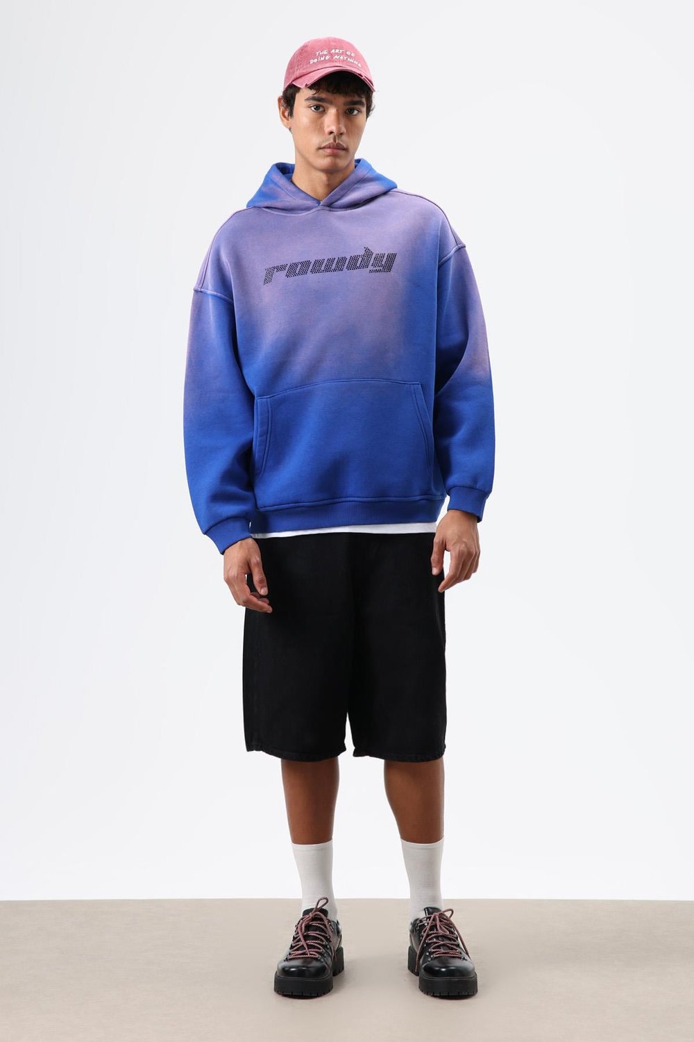 Oversize Baskılı Yıkamalı Hoodie Saks