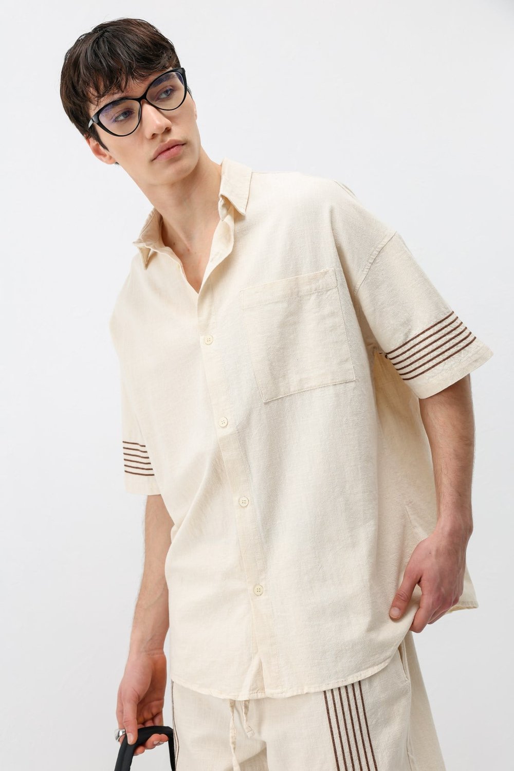 Oversize Keten Alt Üst Takım Naturel