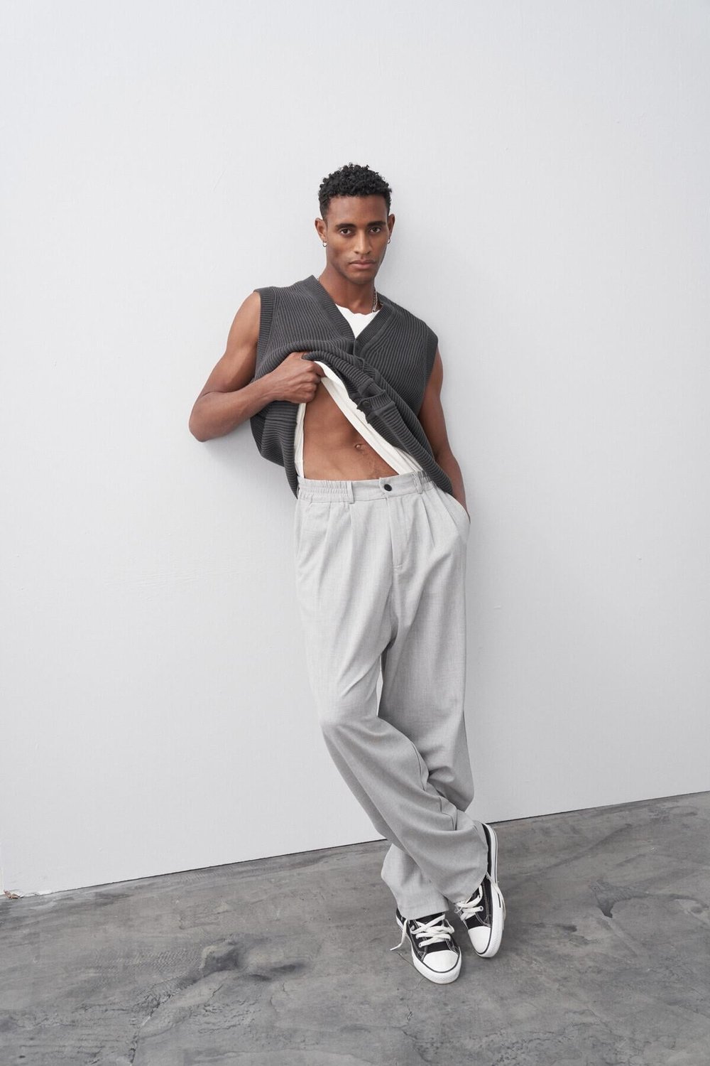Baggy Fit Kumaş Pantolon Açık Gri