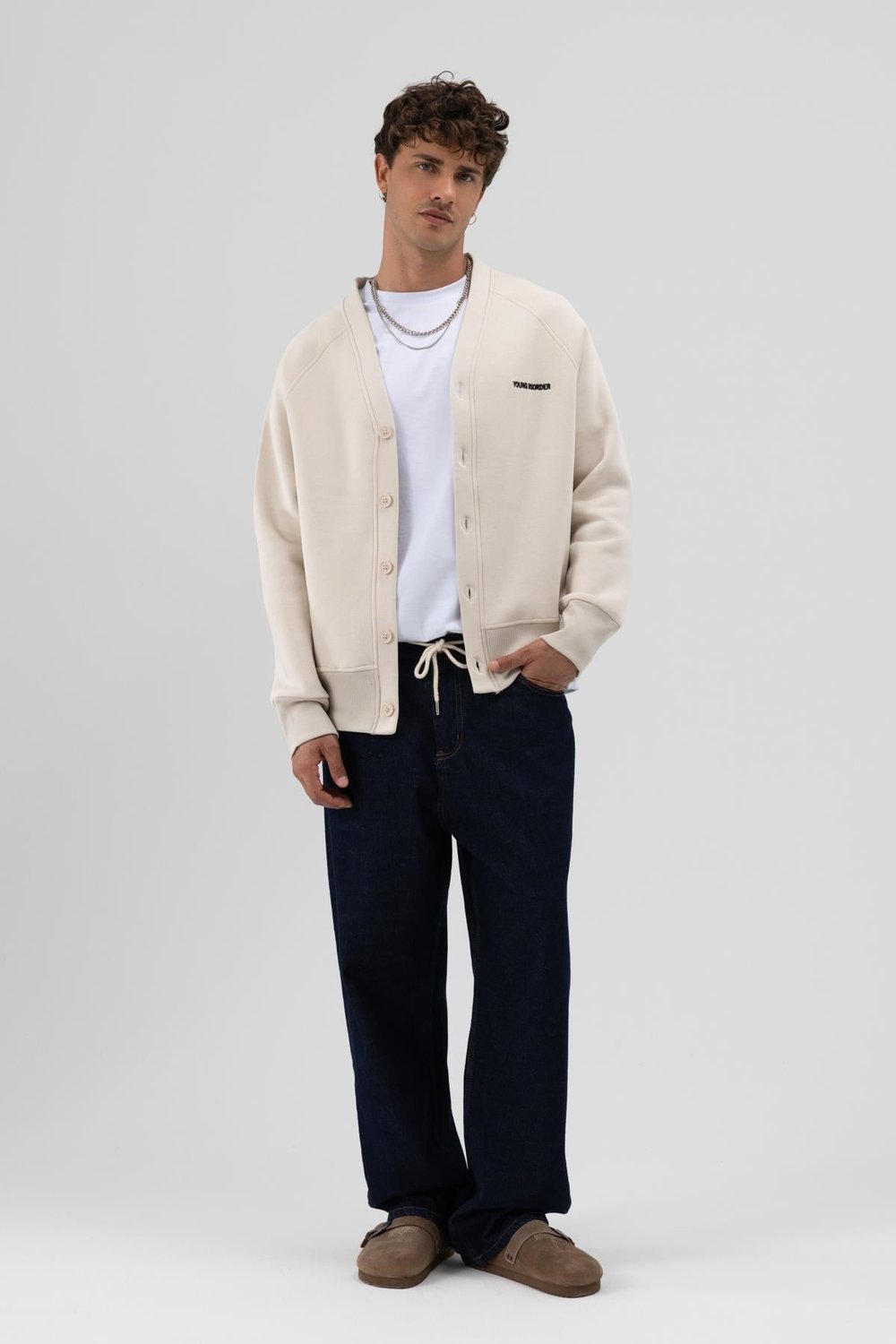 Oversize Düğmeli Sweatshirt Taş