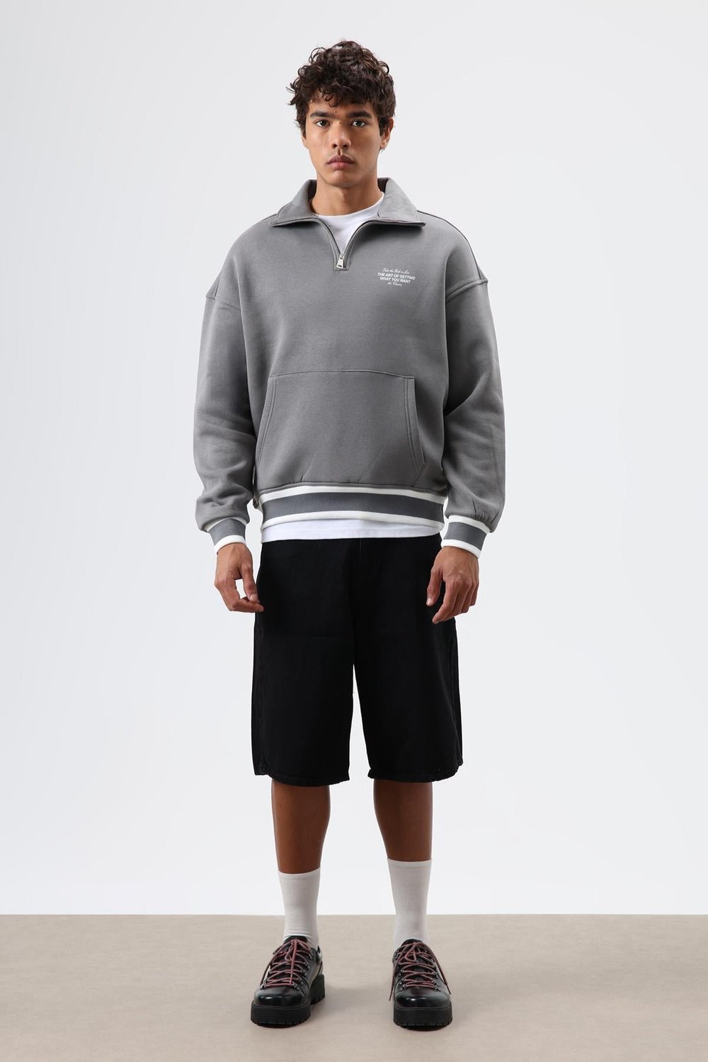 Oversize Polo Yaka Sweatshirt Füme